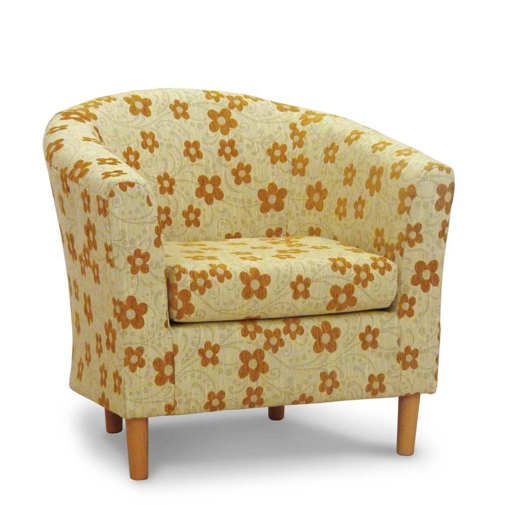Mustard Floral Fabric Tub Chair Bucket Seat Living Room and Lounge